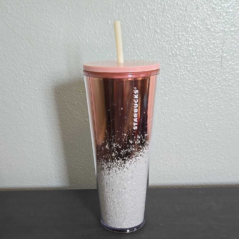 Starbucks 2019 Holiday Cascading Tumbler Mirror Glitter Rose Gold 24 Oz Cold Cup